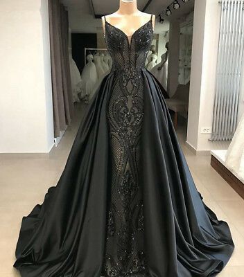 Vintage Prom Dresses With Overskirt Black Sequin Applique Elegant Luxury Prom Gown Robes De Cocktail Vestidos De Fiesta
