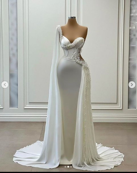 One Shoulder Luxury Wedding Dresses For Women Beaded Peals Elegant Simple Bridal Dresses Vestidos De Novia