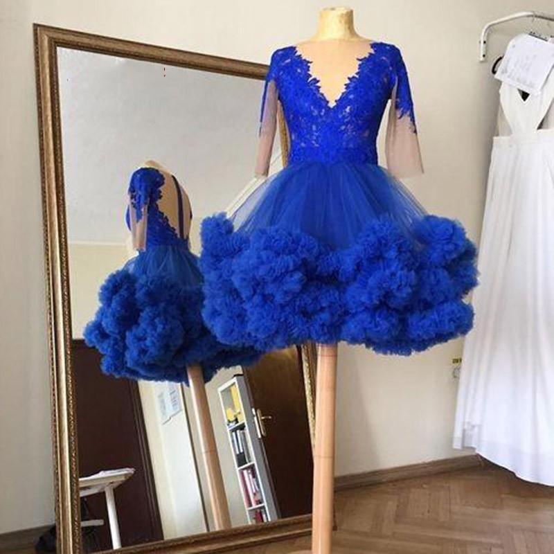 Royal Blue Prom Dresses Short Vestidos De Fiesta De Curto Tulle Elegant Prom Gown Robe De Soiree Femme