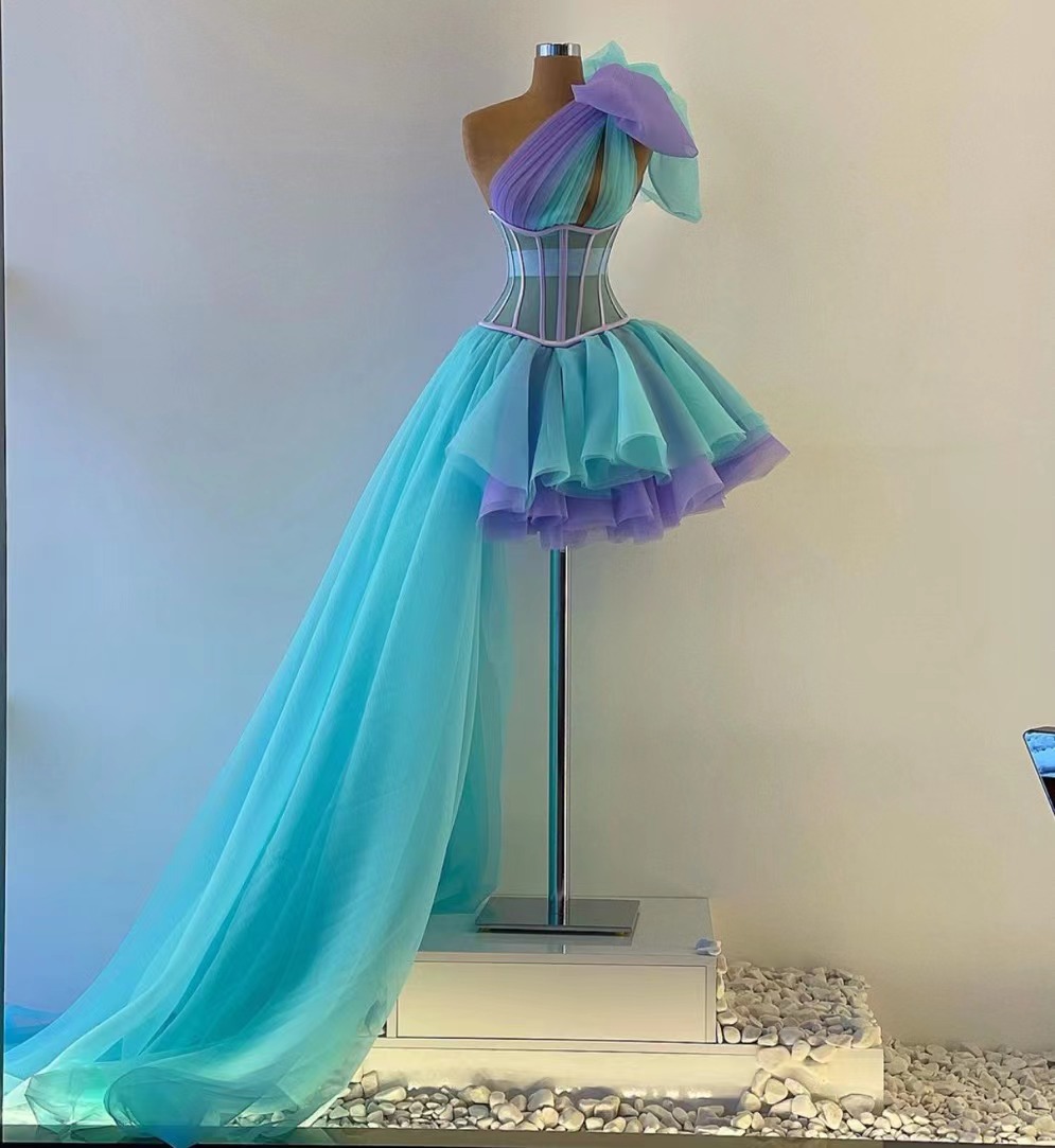 Abendkleider One Shoulder Blue Prom Dresses 2024 Ball Gown Puffy Tulle Two Tones Elegant Simple Prom Gown 2025 Vestidos De Fiesta