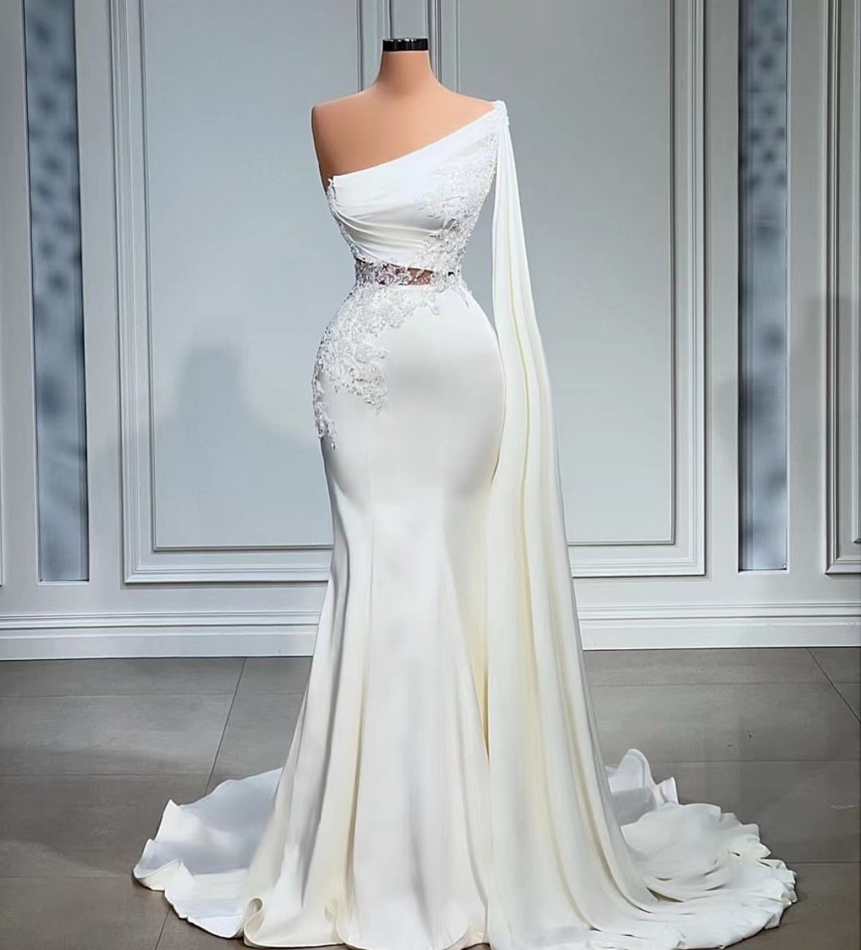 One Shoulder Wedding Dresses For Bride Lace Applique Beaded Elegant Simple Wedding Gown Robes De Mariage Simple Bridal Dresses