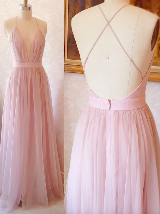 Pink Simple Bridesmaid Dresses For Weddings 2024 Tulle A Line V Neck Sexy Wedding Party Dresses Robe Demoiselle D Honneur Femme 2025 Bridesmaid