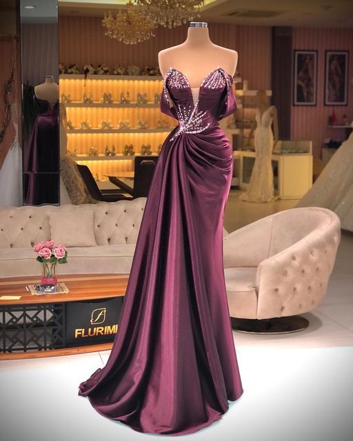 Robe De Soiree Purple Beaded Evening Dresses Long Mermaid Off The Shoulder Sweetheart Neck Elegant Vintage Evening Gown Vestidos Elegantes Para