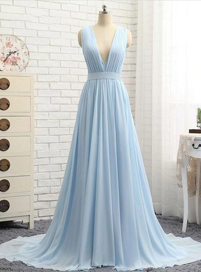Blue Prom Dresses A Line Chiffon Simple Sleeveless Elegant Prom Gown Robes De Soiree Femme Vestidos De Ocasión Formales