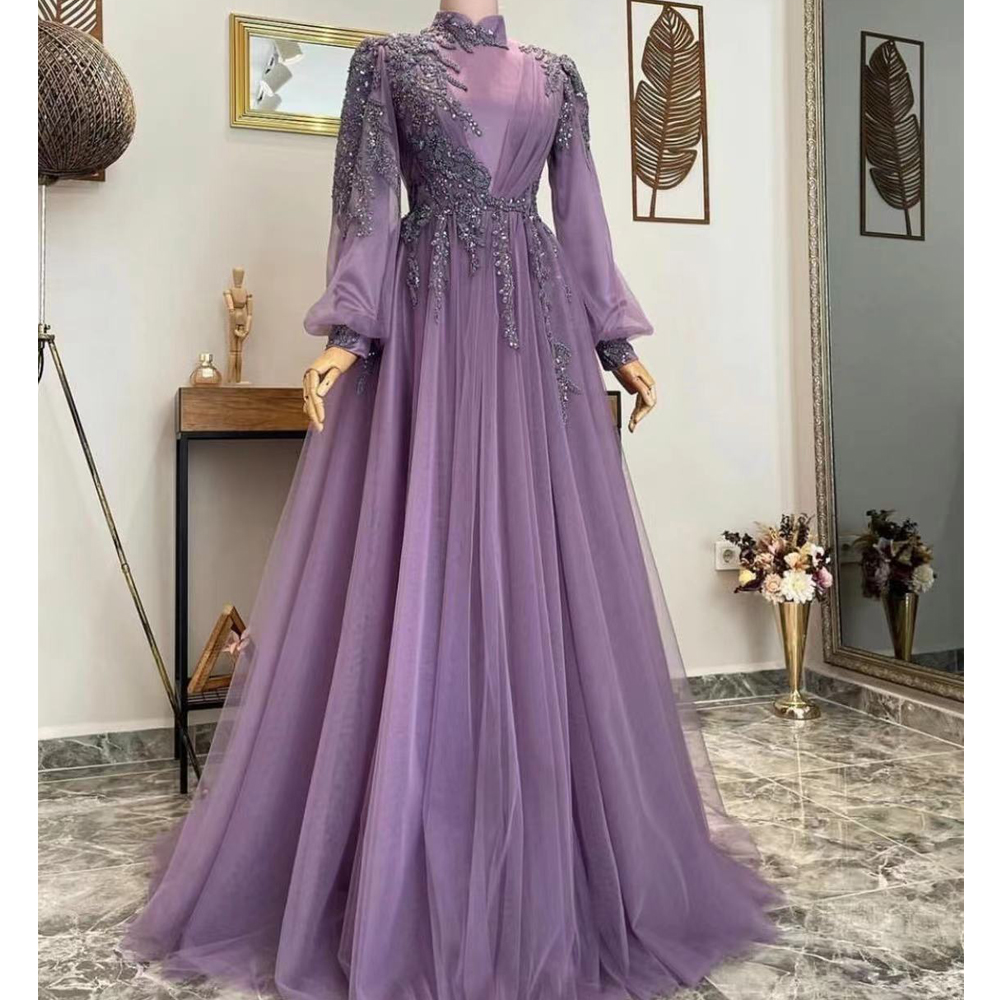 Purple Prom Dresses, Elegant Prom Dresses, Muslim Prom Dresses, High Neck Prom Dress, Prom Dresses, A Line Prom Dresses, Vestidos De Fiesta De