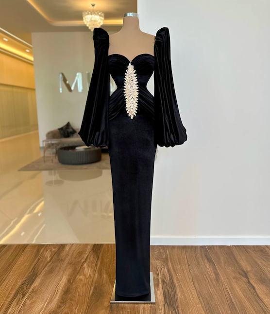 Long Sleeve Black Evening Dresses Abendkleider 2024 Lace Applique Elegant Muslim Arabic Style Formal Occasion Dresses 2025 Robe De Soiree Femme