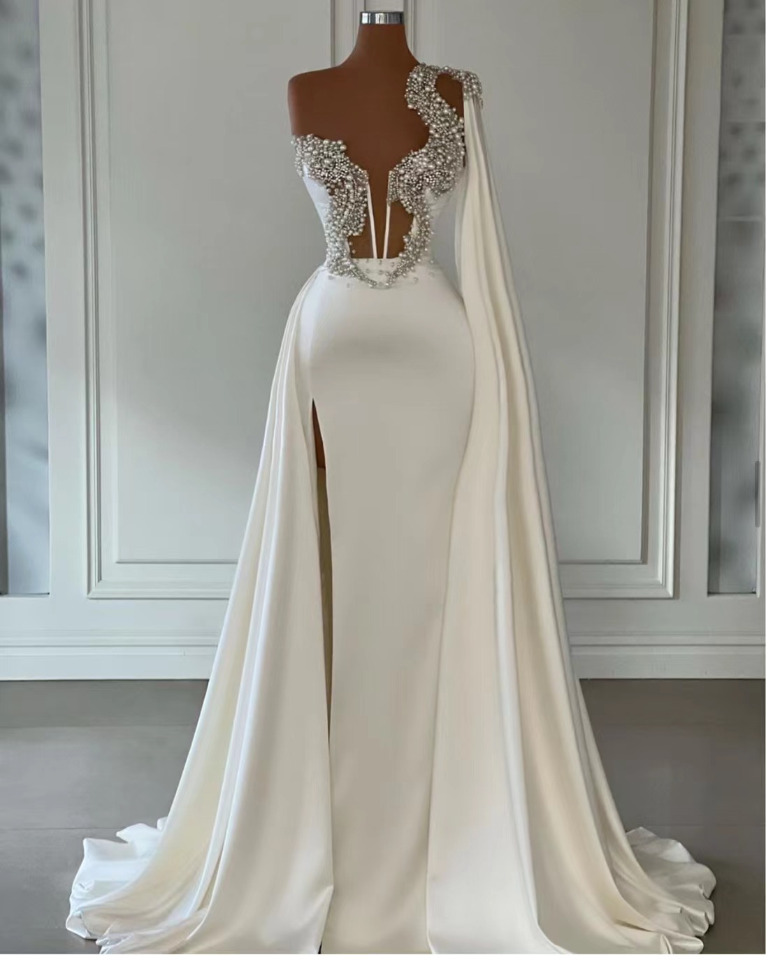 Vestidos De Novia Beaded White Wedding Dresses For Bride Elegant Mermaid Simple Dubai Fashion Bridal Dresses Robe De Mariage