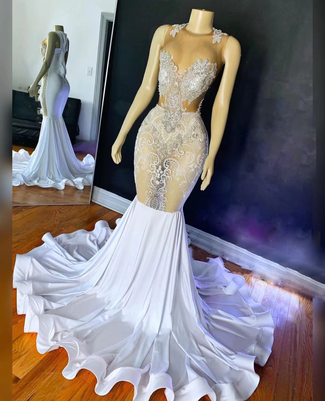 White Lace Applique Evening Dresses 2024 Formal Occasion Dress Mermaid Modest Elegant Evening Gown Robe De Soiree Femme 2025