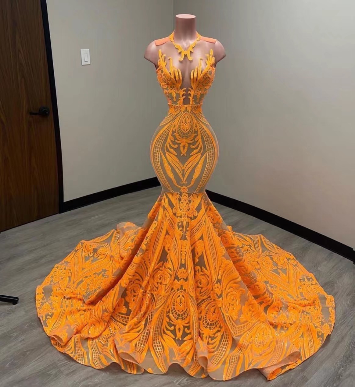 Sparkly Applique Prom Dresses Long Mermaid Modest Orange Elegant Custom Make Formal Occasion Dresses Abendkleider Luxus 2024 Prom Gown 2025