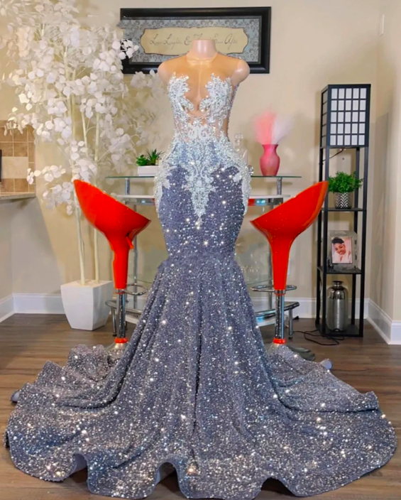 Abendkleider Luxus 2024 Sparkly Gorgeous Prom Dresses Long Mermaid Lace Applique Sequined Modest Evening Formal Occasion Dresses 2025 Robe De