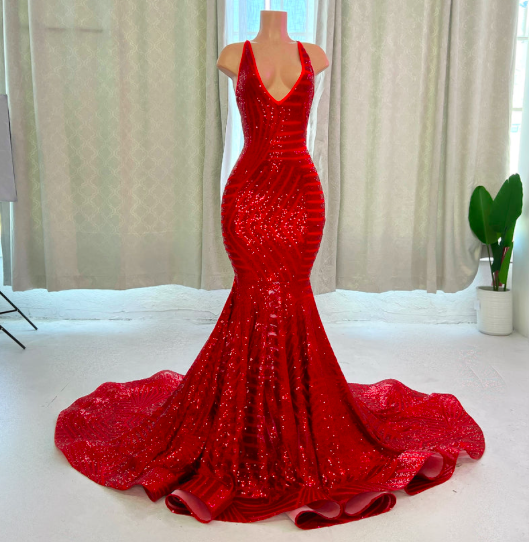 Red Sparkly Halter Evening Dresses Long Glitter Mermaid Formal Occasion Dresses Abendkleider Luxus 2024 Women Fashion Evening Wear Vestidos De