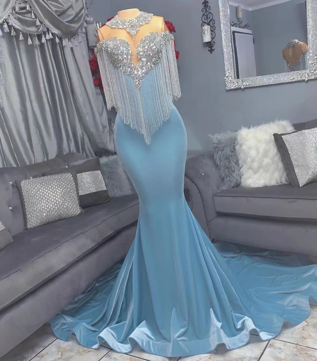 Luxury Beaded Tassel Prom Dresses Long Crystals Mermaid Modest Elegant Custom Make Formal Party Dresses Abendkleider Vestido Feminino Elegante