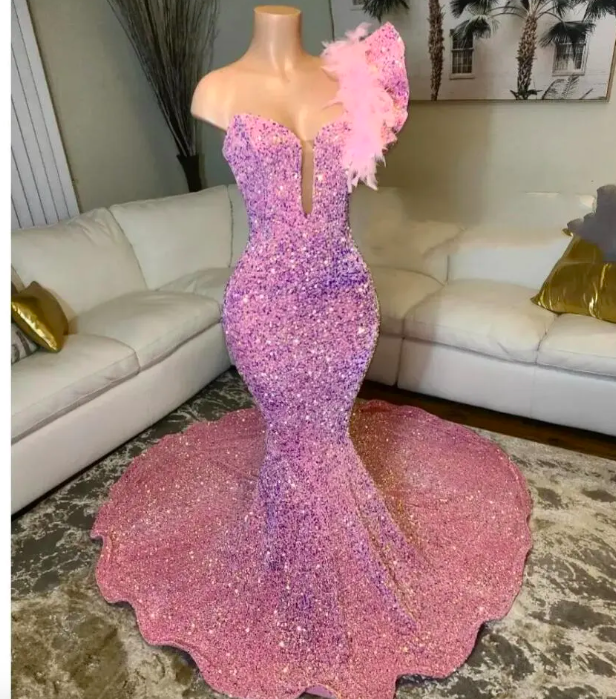 Cocktail Dresses Formal Occasion Dresses Pink Sparkly Elegant Prom Dresses 2024 One Shoulder Sweetheart Neck Modest African Prom Gown 2025