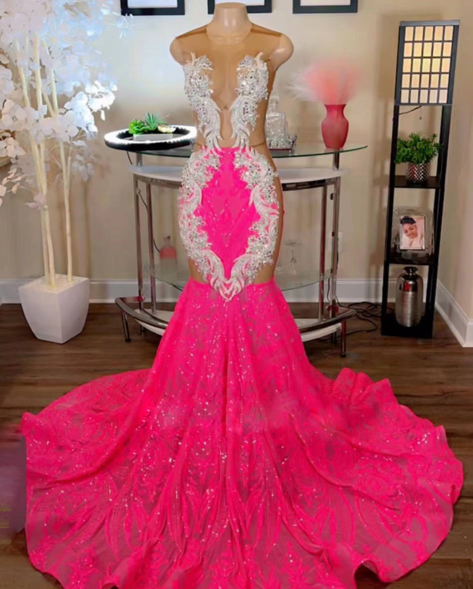 Vestidos De Ocasión Formales Special Occasion Dresses Modest Mermaid Prom Dresses 2024 Elegant Pink Sparkly Glitter Beaded Formal Party Dresses