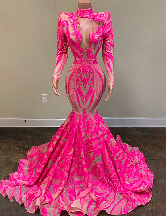 Vestidos De Fiesta High Neck Prom Dresses 2024 Custom Make Long Sleeve Elegant Mermaid Pink Prom Gown 2025 Formal Occasion Dresses African