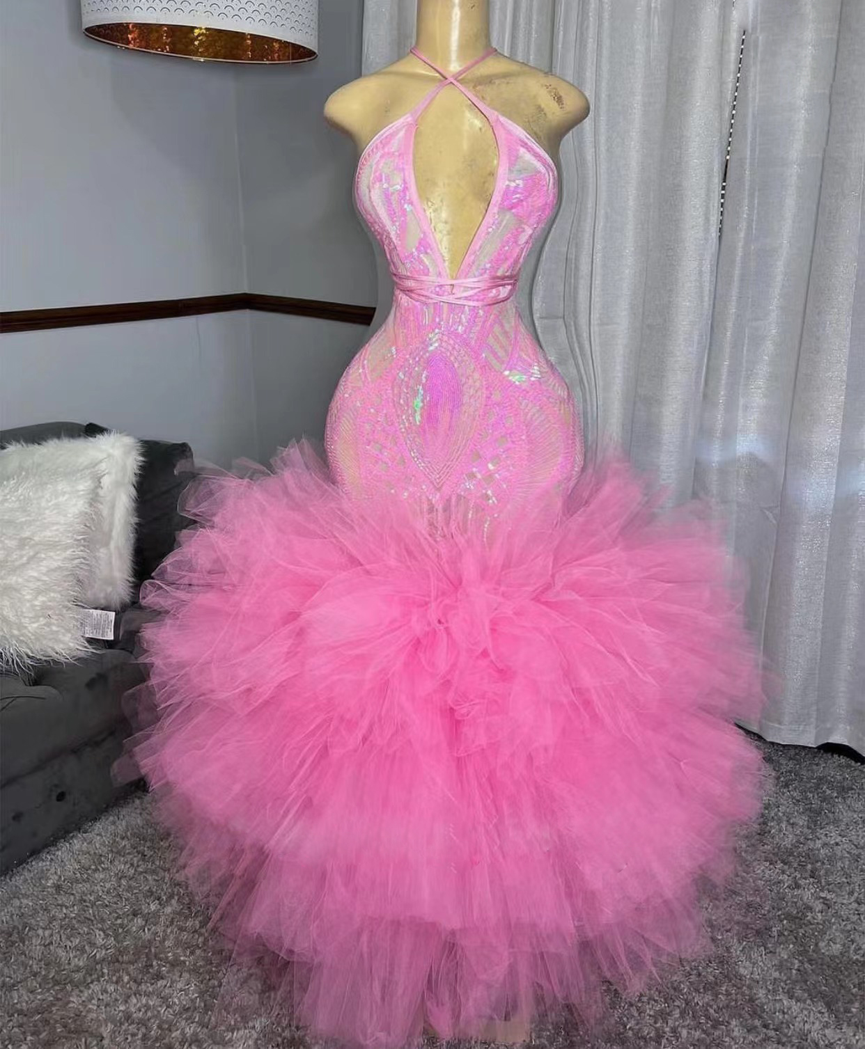 Abendkleider 2024 Plus Size Pink Prom Dresses For Black Girls Fashion Sequin Applique Tulle Mermaid Prom Gown Party Dresses Women Special