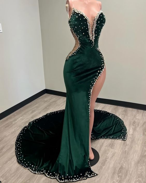 Green Sexy Prom Dresses Vestidos De Fiesta Elegantes Para Mujer 2024 Beaded Side Slit Sweetheart Neck Formal Occasion Dresses Fashion Party