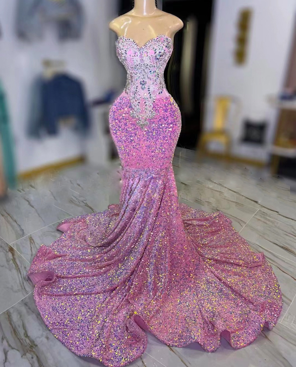 Hot Pink Sequin Sparkly A-line Long Halter Evening Prom Dresses