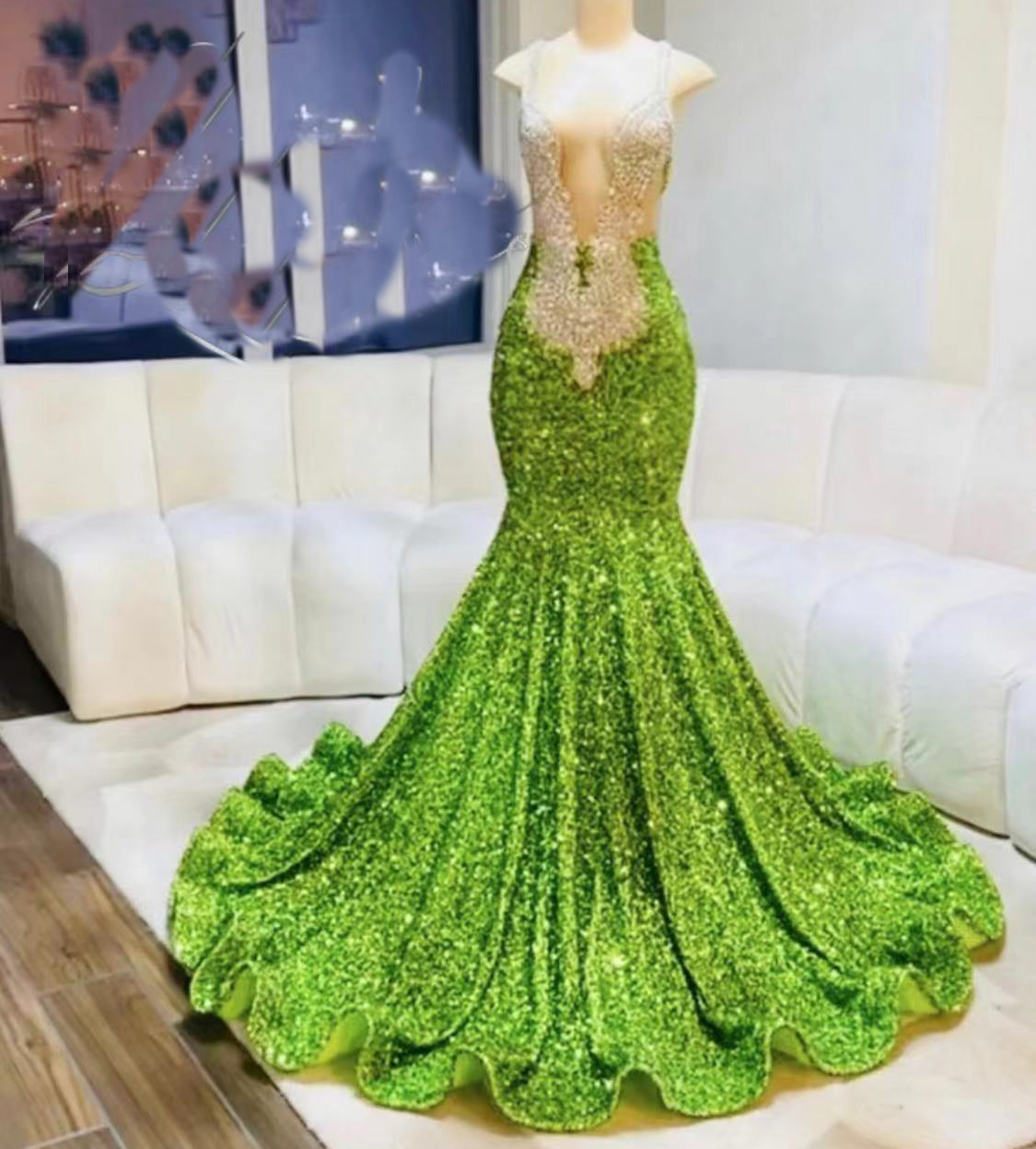 Glitter Olive Green Prom Dresses Luxury Beaded Crystals Fashion Evening Dresses Spaghetti Strap Mermaid Sparkly Formal Occasion Dresses Abiye