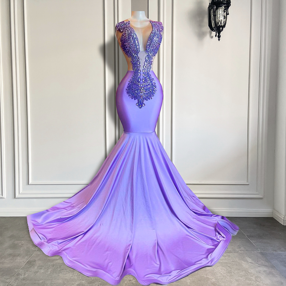 Purple Beaded Prom Dresses For Women Fashion Luxury Elegant Mermaid Evening Dresses Abendkleider Custom Make Lavender Black Girl Modest Formal