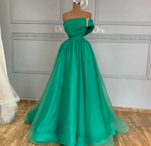 One Shoulder Green Prom Dresses 2024 Dubai Fashion Simple Tulle A Line Elegant Prom Gown Vestidos De Graduación Custom Party Dresses Robes De