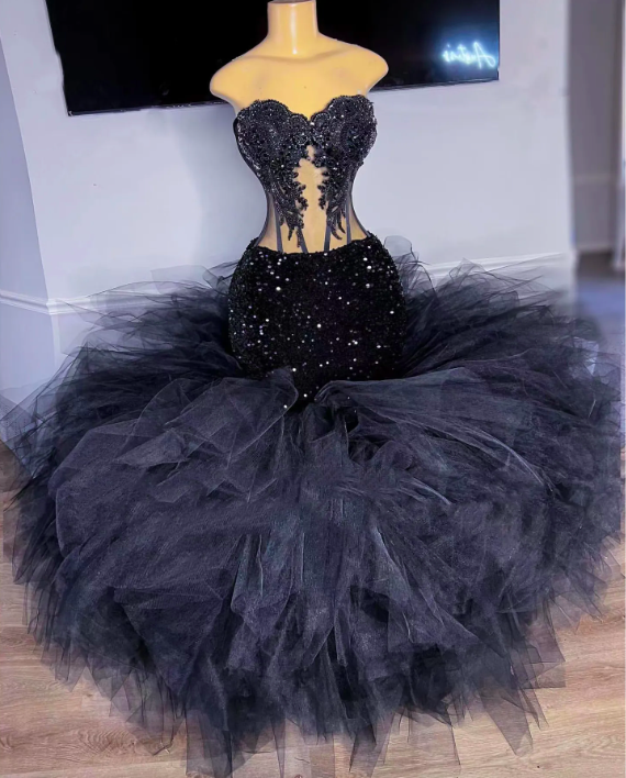 Plus Size Black Prom Dresses 2024 Robes De Cocktail Beaded Lace Applique Sparkly Formal Occasion Dresses 2025 Vestidos De Graduacion Fashion