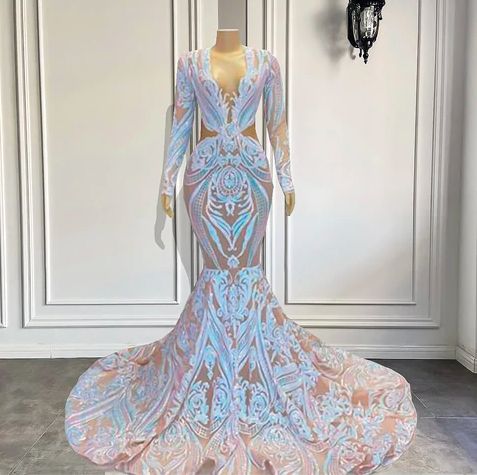 Sparkly Lace Prom Dresses 2024 Long Sleeve Elegant Modest Champagne Elegant Mermaid Custom Prom Gowns 2025 Vestidos De Fiesta Robes De Soiree