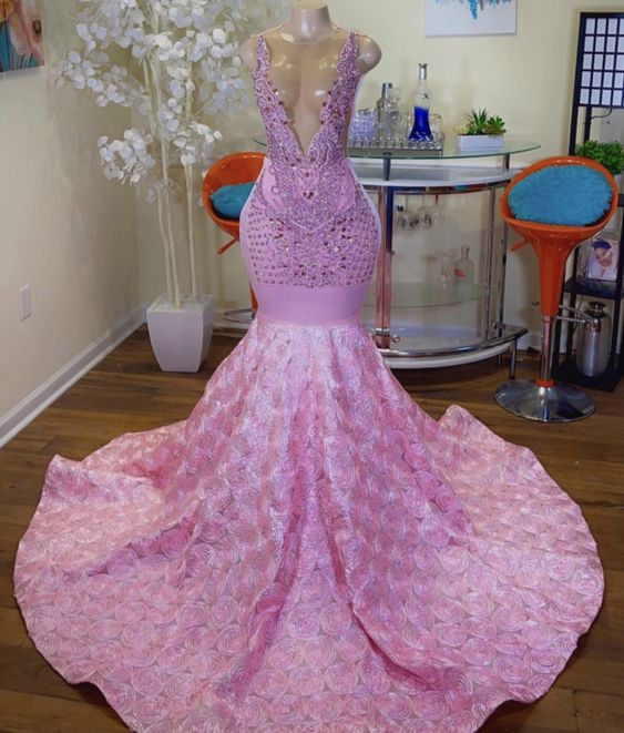 Luxury Beaded Prom Dresses 2023 Floral Mermaid Crystals Pink Elegant Evening Dresses 2024 Robe De Soiree Femme Fashion Custom Prom Party Dresses