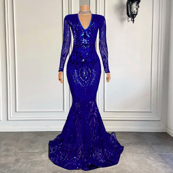 Glitter Sky Blue Two Pieces Sequins Round Neck Long Formal Dress main image 1