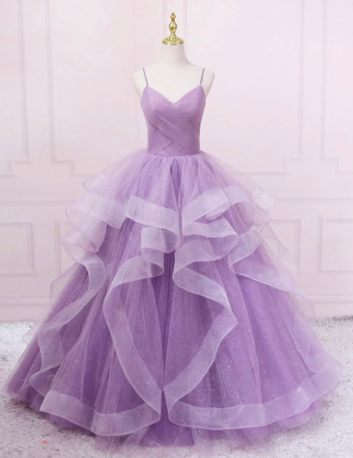 Spaghetti Strap Purple Prom Dresses 2023 Robes De Bal Sparkly Elegant Prom Ball Gown 2024 Vestidos De Graduacion Tulle Party Dresses