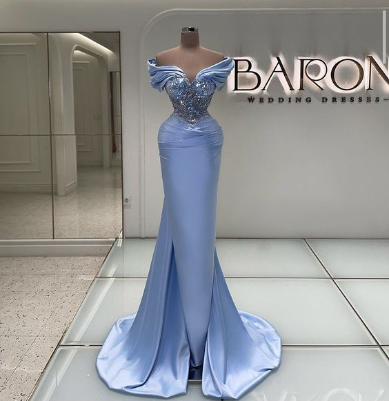 Off The Shouler Blue Prom Dresses 2024 Abendkleider Sparkly Beaded Elegant Evening Dresses 2023 Fashion Custom Prom Dresses Vestidos De Fiesta
