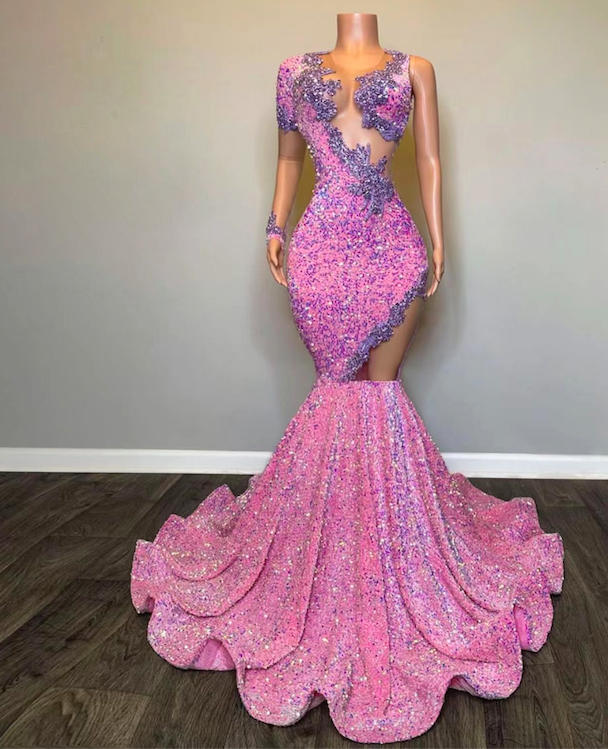 Pink Sparkly Prom Dresses 2023 Vestidos De Noche Glitter Plus Size Beaded Applique Elegant Prom Gown 2024 Gala Dress One Shoulder Vestidos Para