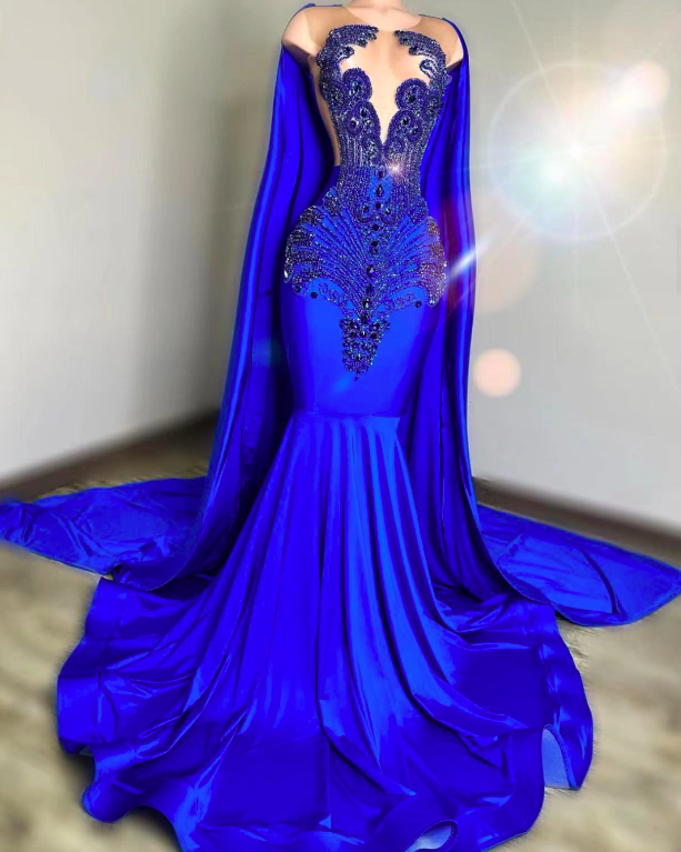 Muslim Dubai Fashion Prom Dresses 2024 Luxury Crystals Beaded Modest Evening Dresses 2023 With Cape Robes De Soiree Femme African Party Dresses