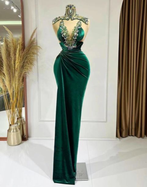 Emerald Green Formal Dresses Vestidos De Fiesta 2024 High Neck Fashion Party Dresses Lace Applique Elegant Modest Evening Dresses Vestidos De