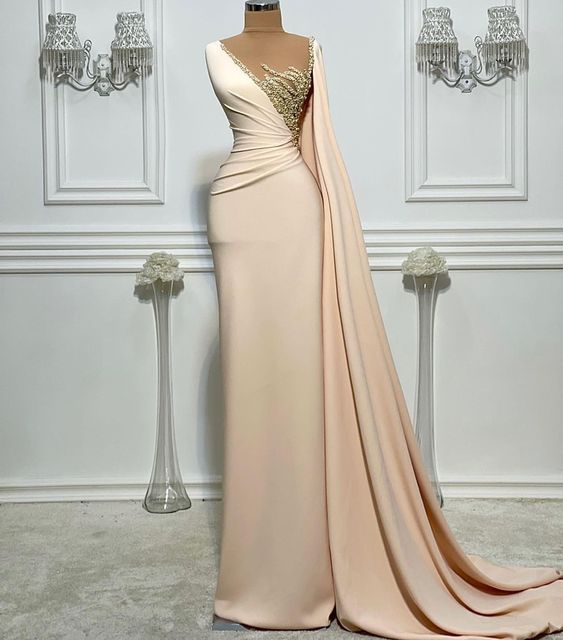 Robes De Soiree One Shoulder Champagne Prom Dresses Dubai Fashion Arabic Prom Gown 2024 Beaded Elegant Custom Evening Dresses 2025 Vestidos De
