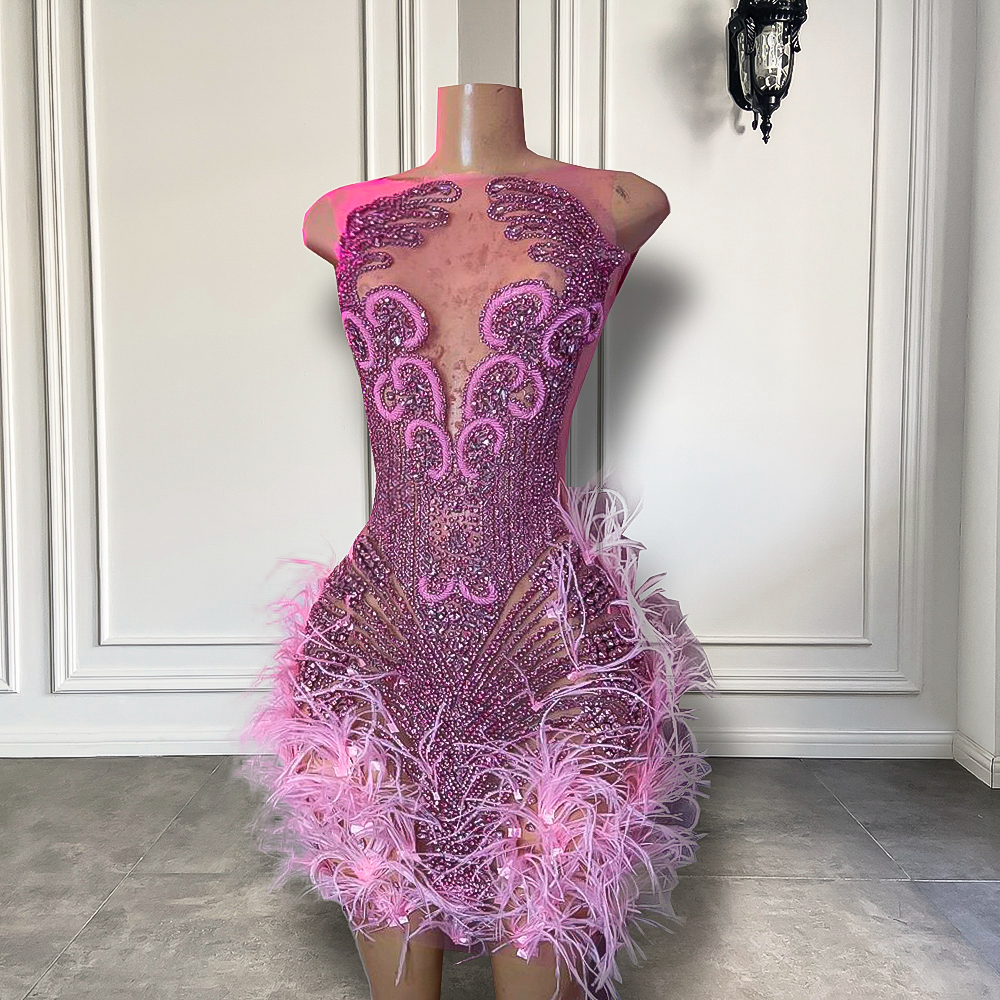 Custom Prom Dresses For Black Girls Luxury Diamonds Birthday Pary Dresses 2024 Fashion Feather Sexy Cocktail Dresses Vestidos De Gala 2025