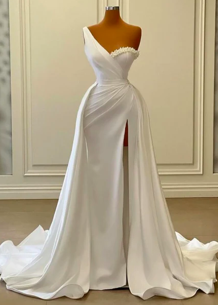 One Shoulder Wedding Dresses For Bride Beaded Sweetheart Neck Bridal Dresses Vestidos De Novia Robes De Mariee Elegant Wedding Gown