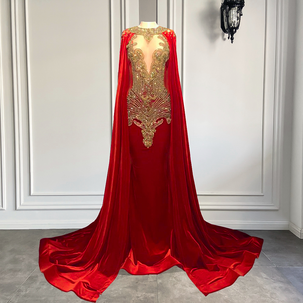 Muslim Prom Dresses 2024 Dubai Fashion Arabic Prom Gown Diamonds Luxury Elegant Birthday Party Dresses African Evening Gown With Cape 2025