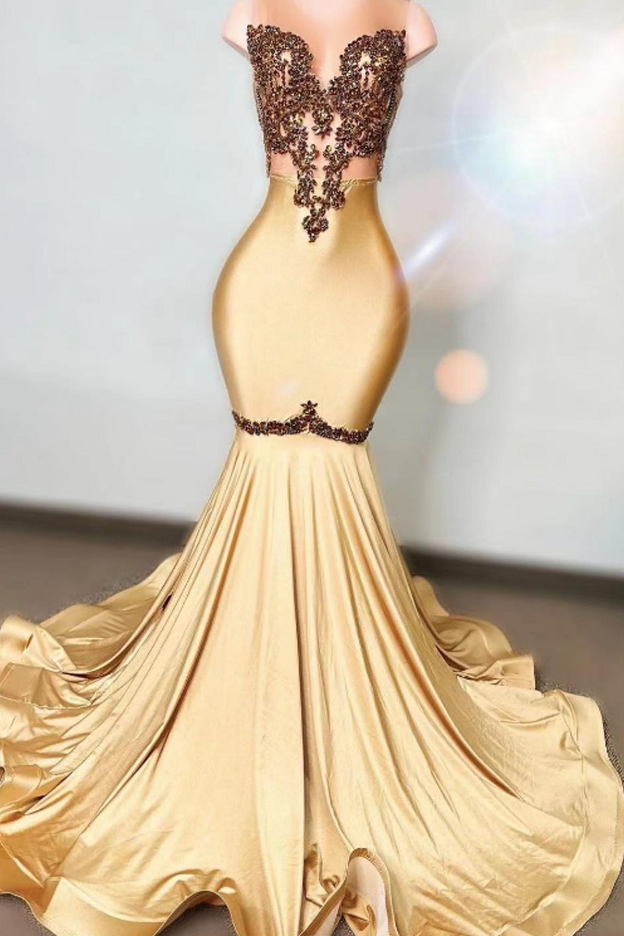 Luxury Beaded Prom Dresses 2024 Champagne Gold Elegant Mermaid Formal