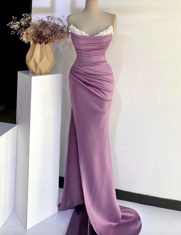 Elegant Purple Prom Dresses 2024 Pleated Beaded V Neck Fashion Party Dresses 2025 Vestidos De Fiesta Formal Occasion Dresses
