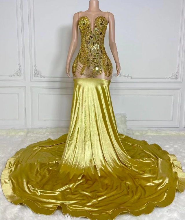 Rhinestones Gold Prom Dresses For Women Sweetheart Neck Beaded Elegant Formal Occasion Dresses Robes De Soiree Femme Custom Prom Gown