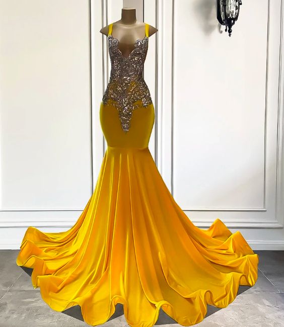 Luxury Yellow Prom Dresses 2024 Crystals Rhinestones Elegant Prom Gown For Black Girls Fashion Party Dresses Vestidos De Gala 2025 Formal
