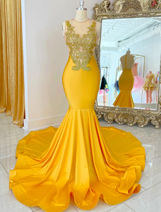 Gold Modest Prom Dresses For Women Beaded Lace Applique Mermaid Evening Gown Elegant Luxury Birthday Party Dresses Formal Occasion Dresses