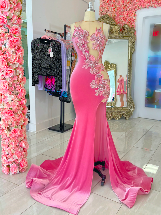 Prom Dresses 2024 Pink Beaded Applique Elegant Evening Dresses