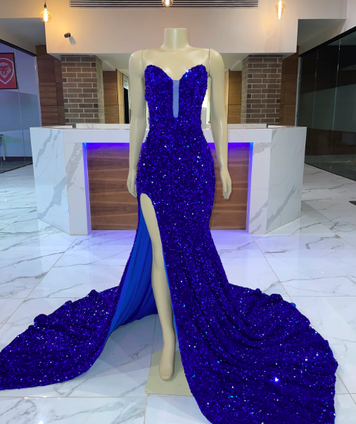 Fashion 2024 Prom Dresses Sweetheart Neck Elegant Royal Blue Evening Dresses 2025 Vestidos De Fiesta Formal Wear Glitter Party Dresses