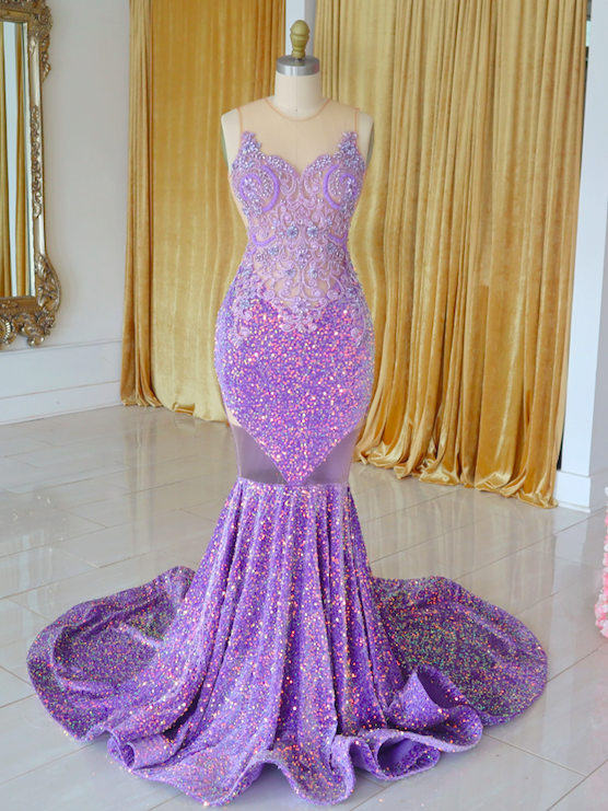 Purple Glitter Prom Dresses 2024 Mermaid Lace Applique Beaded Sparkly Evening Gown For Women 2025 Abendkleider Formal Party Dresses Vestidos De