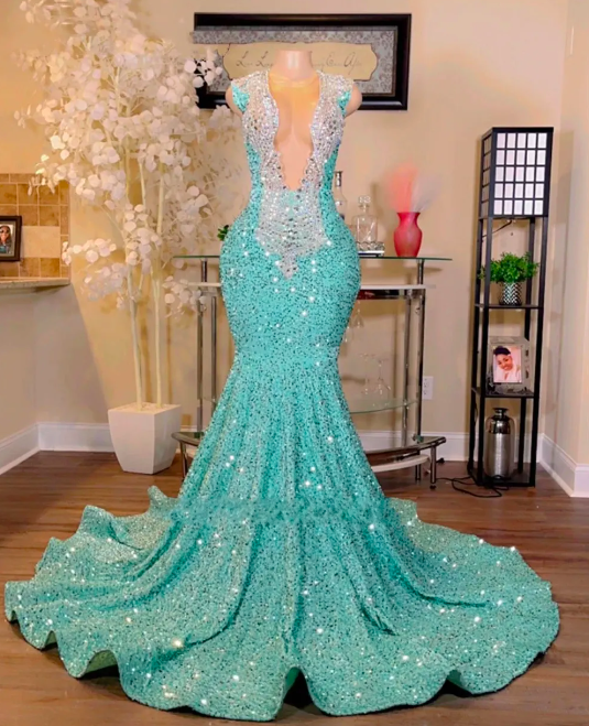 Rhinestones Prom Dresses For Black Girls Diamonds Luxury Mermaid Prom Gown 2024 Vestidos De Fiesta Sparkly Sequin Formal Occasion Dresses 2025 V