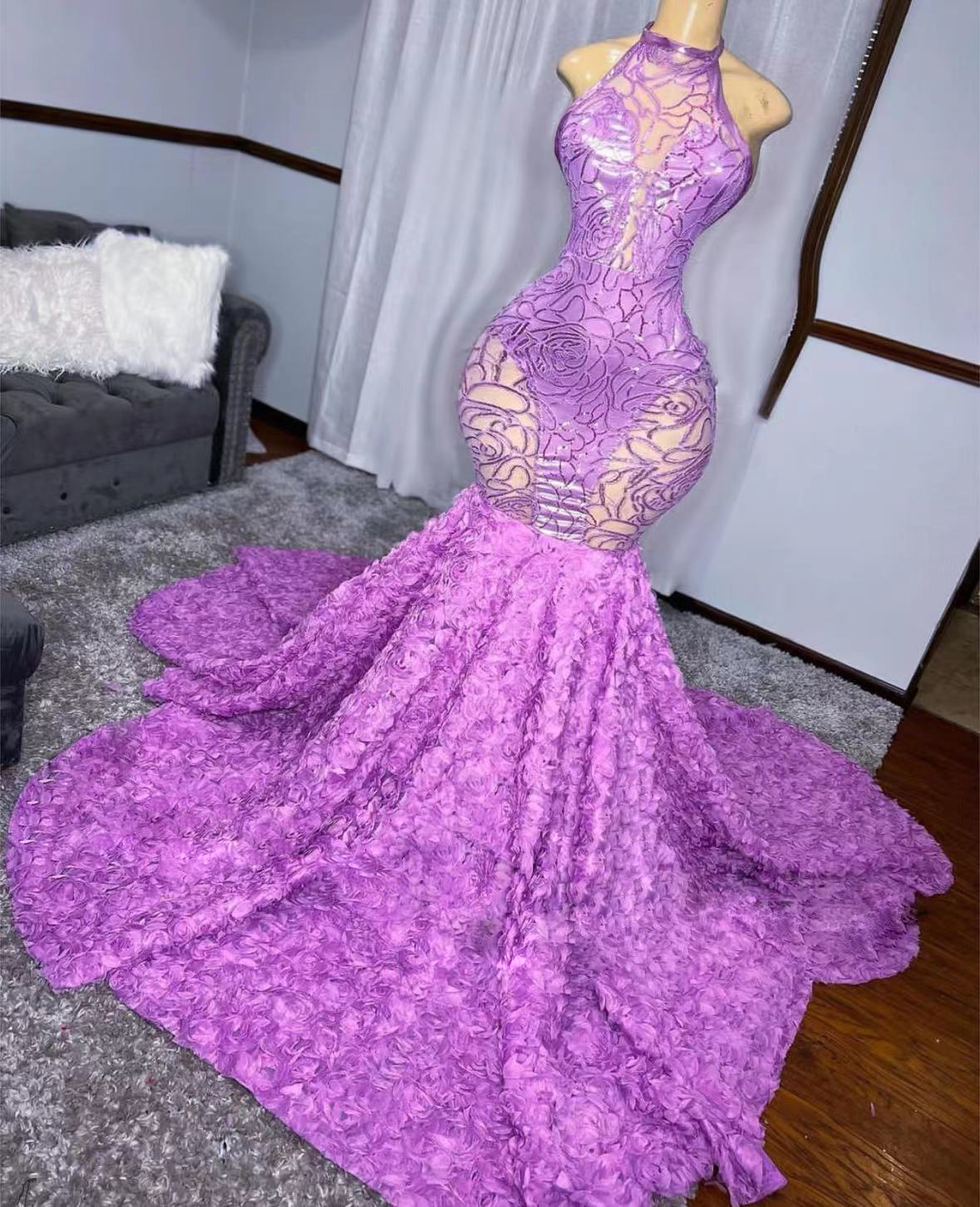 High Neck Prom Dresses 2024 Floral Lace Applique Pink Prom Gown Fashion Party Dresses Vestidos De Fiesta 2025