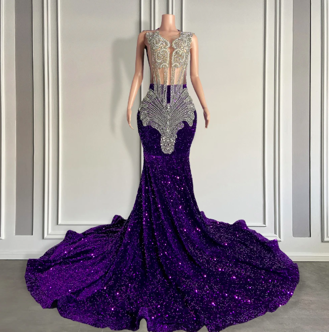 Purple Sparkly Prom Dresses 2024 Vestidos De Gala Rhinestones Diamonds Luxury Prom Gown 2025 Robes De Soiree Femme