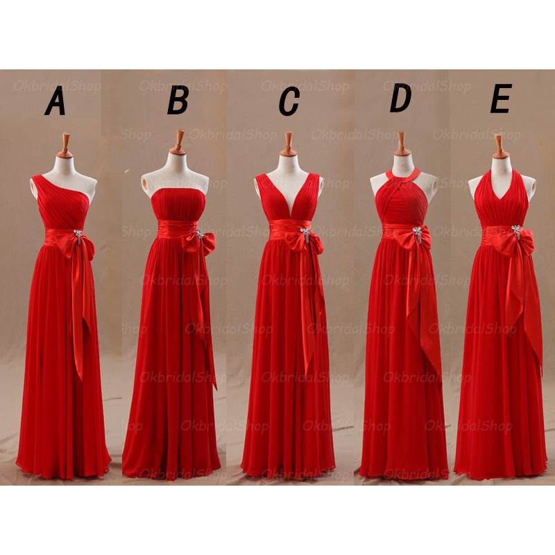 Red Chiffon Mismatched Bridesmaid Dresses, Long Cheap Simple Custom Bridesmaid Dresses, 2016 Fitted Elegant Bridesmaid Dresses, Wedding Party Dresses, Wedding Guest Dresses